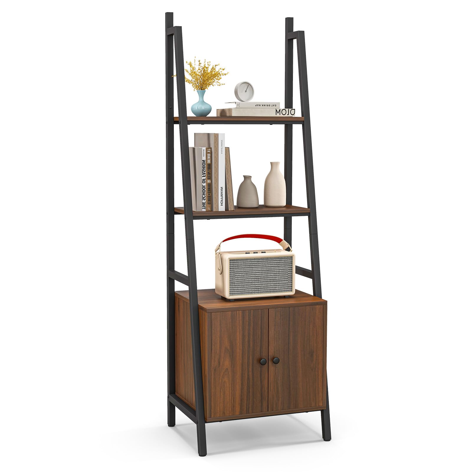 Tangkula 4-Tier Ladder Shelf with Cabinet 63” Tall Bookshelf